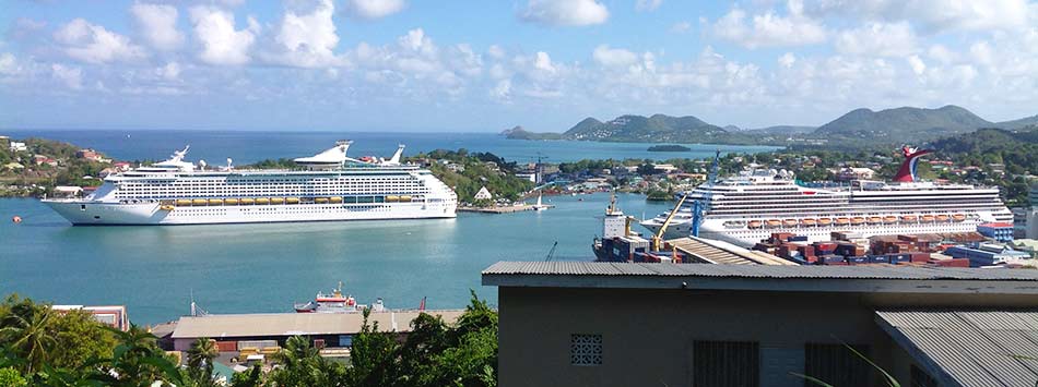 Traffic and buildings around Castries in Saint Lucia