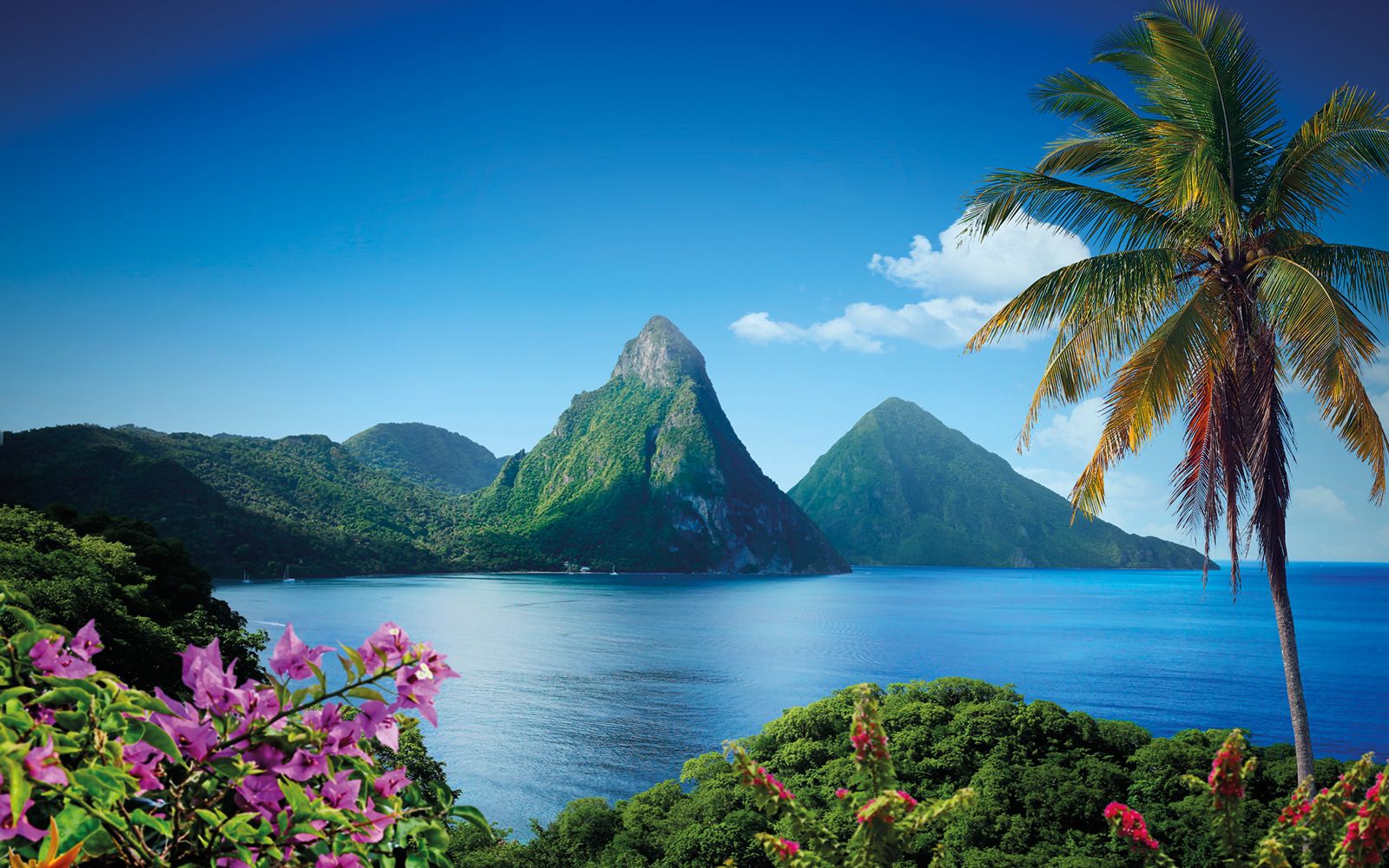 A scenic Caribbean bay beneath the Pitons
